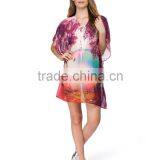 Relaxed Fit Lace v Neck Lakeside Print Kaftan Women Kaftan Dress thumbnail-3