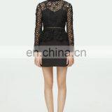 Ladies Formal Wear Women Long Sleeve Black Pelpum Lace Turtleneck Dresses thumbnail-1