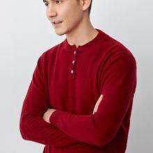 Spring and Autumn Men Fashion Round Neck Red Cashmere Sweater Knitted Pullover Sweater