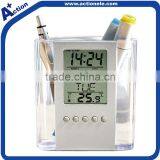Transparent Penholder Alarm Table Clock With Music thumbnail-1