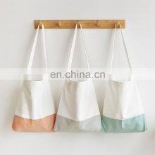 Wholesale OEM High Quality Natural Women Zipper Contrast Color Canvas Shopping Bag Custom Blank Canvas Tote Bag