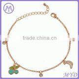 Fashion Jewelry Gold Plated Color Enamel Cherry Banana Fruit Charms Chain Girls Anklet thumbnail-1