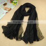 Wholesale Solid Color Cotton Linen Lace Fashion Ladies Scarf Quality Choice thumbnail-6