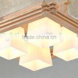 2016 New Design 4 Lights Wooden Ceiling Lamp Wooden Glass Ceiling Light Fixture