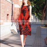 Stylish restoring sleeveless embroidered Knee-length slim fitting large swings garden party dress casual dress