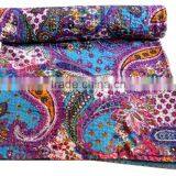RTHKG-6 Traditional Handmade Purple Paisley Cotton Fabric Patchwork Gudri Throw Kantha Vintage Bedspread Wholesaler Jaipur thumbnail-1