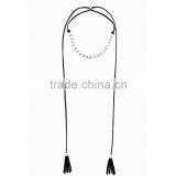 Fashion Changeable Alloy Circle Beads Charms Ornament Black Leather Long Tassel Bolo Tie Necklaces For Women Sweater Decoration thumbnail-4