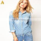 Fashion Ladies Denim Shirts Wholesale OEM thumbnail-2