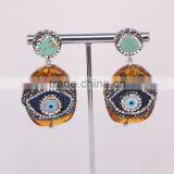 Charm Resin With Evil Eye Shell Stud Earrings, Crystal Zircon Turquoise Stud Gem Earrings thumbnail-1