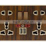 EU/UK/US Type Dual AC Plugs Outlet Double USB Ports Wall Switch Socket