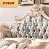 New Arrival European Hancarved Wooden Fabric Double Bed thumbnail-4