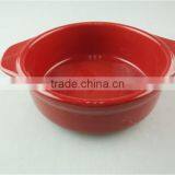 Stocklot Red Glaze Ceramic Round Bakeware With Handles thumbnail-1