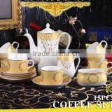Fine China Porcelain Luxury 15pcs 17pcs Coffee Tea Set Arabic Coffee Cup Table Set With Godeln Decal