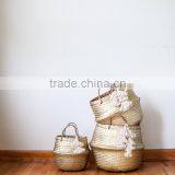 Blush Tassel Golden Metalic Seagrass Belly Basket/folding Seagrass Basket, Set of 3 Sizes thumbnail-4