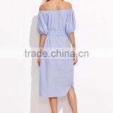 Women off the Shoulder Casual Dress Self Tie Waist Latest Western Dress Patterns for Girls thumbnail-4