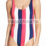 Stripe U Back One Piece Swimsuit Customizable Rainbow Of Stripes Color Blocks Swimsuit 80% Nylon 20% Elastane Lined Ladies Swim thumbnail-4