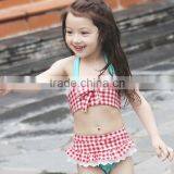 Gingham Swimsuit With Lace Trimming Little Girl Sling Swimwear Summer Bikini thumbnail-4