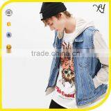 2017 Wholesale Plain Denim Jacket Mens With Contrast Hooded Sweatshirt thumbnail-1