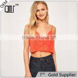 Jacquard Low Cut Spaghetti Straps Cropped Cami Womens Tank Top With Buttons thumbnail-1
