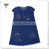 short sleeve embroidered kids denim dress for girls