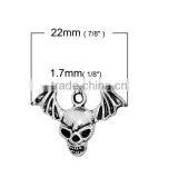 Zinc Based Alloy Halloween Charms Skeleton Skull Antique Silver Halloween Bat 22mm x 16mm thumbnail-2