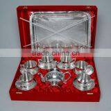Silver Plated Engraved Brass Tea Coffee Cups & Plated Set Of Four Piece With Serving Tray thumbnail-4