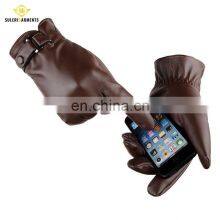 Wholesale Men Genuine Leather Winter Gloves Touch Screen Sheepskin Leather Fashion Gloves thumbnail-3