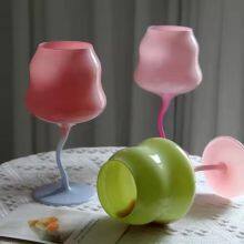 Luxury Gradient Colored Changing Candy Series Colorful Macaron Cream Twist Crystal Wine Glass Stemware Goblet Vintage Glassware thumbnail-1