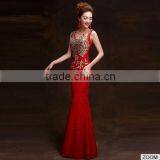 Women's Red V-Neck Print Floor-Length Dress thumbnail-3