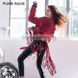 PY-086 Gothic Autumn Turn-down Collar Fitted Micro Suede Ladies Tassel Coats thumbnail-6