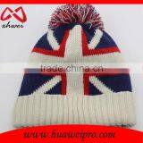 British National Flag Knitted Beanie With Pom Poms and Top Ball thumbnail-4