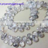 Tourmalated Quartz/Black Rutilated Quartz 5*7 mm 39 ct Handmade Faceted Pear 6" Strand Length Natural Gemstones