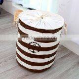 2015 New Zakka Stripe The Beam Port Linen Multi-function Handle Stackable Storage Barrel Laundry Basket Toy Storage Box Quality Choice thumbnail-4