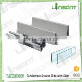 China Supplier Full Extension Soft Close Tandem Box With Glass Cabinet Fittings Drawer Slides