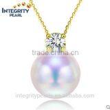 7.5-8mm AAA Natural Akoya Seawater Zircon Gold Pearl Pendant Simple Design Necklace, Pearl Pendant Gold thumbnail-1
