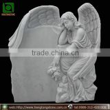 Carved White Marble Angel Statue Headstone Design