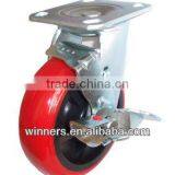 (Bright Red) Swivel PU Caster With Side Brake