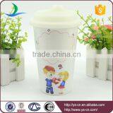 Promotional Double Layer Ceramic Travel Coffee Mug With Lid China Factory thumbnail-3
