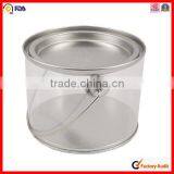 Round and Handle Hot Sale Metal Pvc Transparent Tin Box