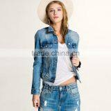 China Wholesale Ripped Denim Jacket Women Customized Denim Jacket for Women thumbnail-1
