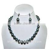 9-10mm Black Tahiti Pearl Necklace and Earings Set thumbnail-1
