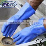 NMSAFETY long cuff cotton PVC work gloves hand glove gauntlet glove