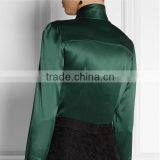 New High Quality Lady Simple Long Sleeve Green Satin Pussy Bow Blouse thumbnail-4