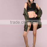 Metallic Trim Back Cut Hole Crop Tank & Body Shorts Set Black 100 Cotton Scoop Neck Sportswear Crop Tops With Pants Custom thumbnail-5