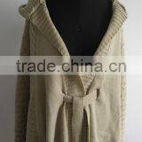 Ladies Cable Knit Hooded Poncho Cardigan Sweater thumbnail-1