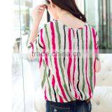 Womens Striped Batwing Casual Tops Plus Size Chiffon Blouse Shirt Desigen for Women thumbnail-4