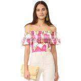 2017 Summer off Shoulder Bold Floral Print Flounce Best Blouses thumbnail-6
