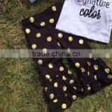 New Design Kids Girls Glitter Print Top Clothing Winter Clothes Hot Sell Ruffle Pant Black Gold Dot Pant thumbnail-3
