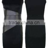 2017 Women Sexy Round-collar Panelled Stitching Leather High-waisted Casual Dress Party Dresses thumbnail-3