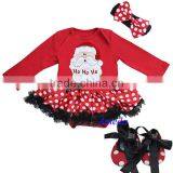 Baby Red Polka Dots Black Ruffles Xmas Santa HoHoHo Long Sleeves Jumpsuit Bodysuit Pettiskirt Jumpsuit Headband Crib Shoes 3pcs thumbnail-1